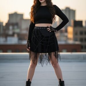 Hot Topic Black Asymmetrical Lace Skirt